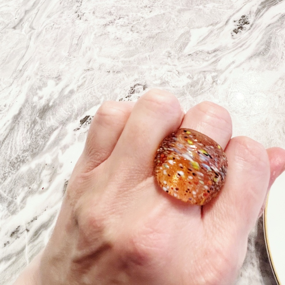 Rare Murano Elegant Orange Speckled Glass Ring